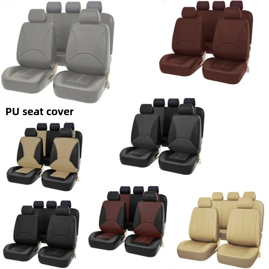 Color Blocked Universal 5-seater Car Seat Cover With Elastic Breathable Leather Suitable For Most Comfortable Models