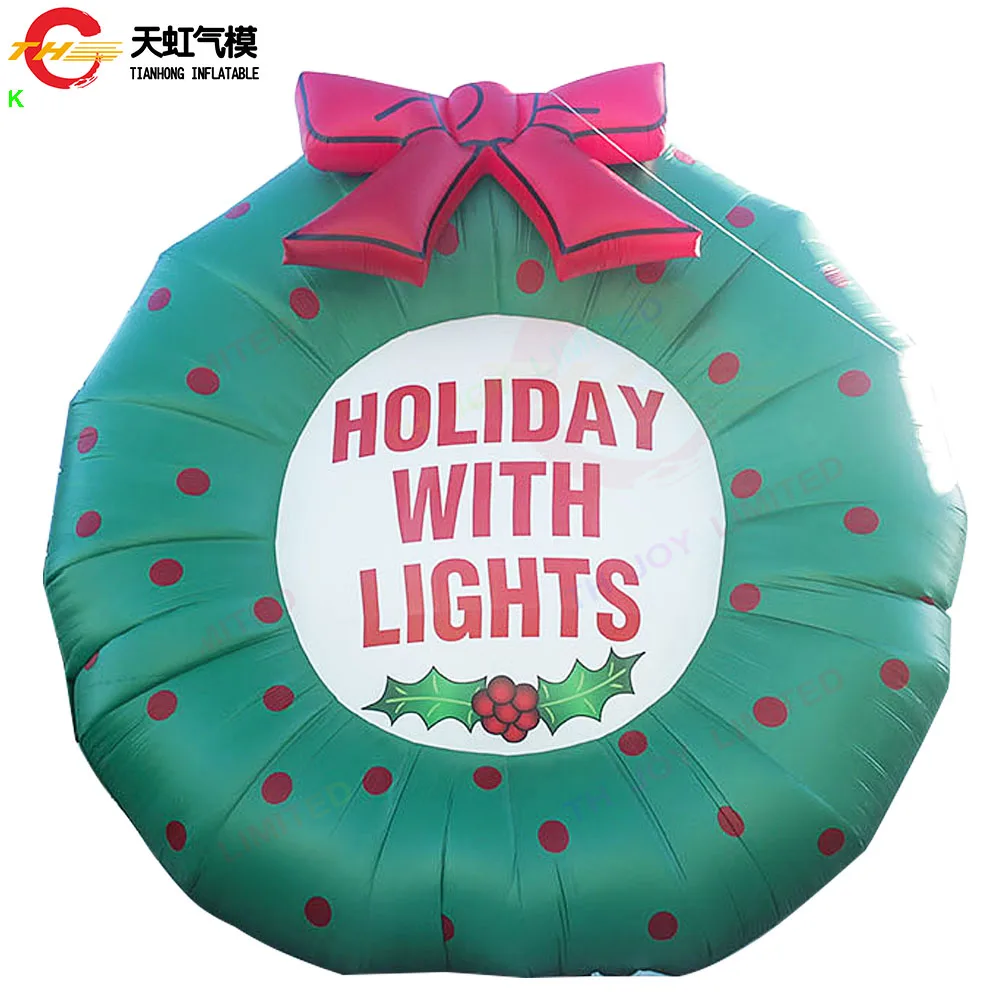 

Fast Door Shipping 6mH Giant Inflatable Christmas Wreath Inflatable Garland Ground Balloon for Christmas Decoration Advertising