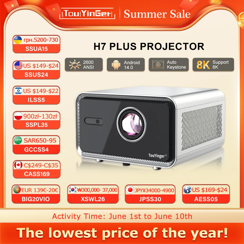 

Touyinger H7 Plus Full HD 1080P Outdoor Projector Wi-Fi Portable H6 Pro update version Projector LED Home Theater