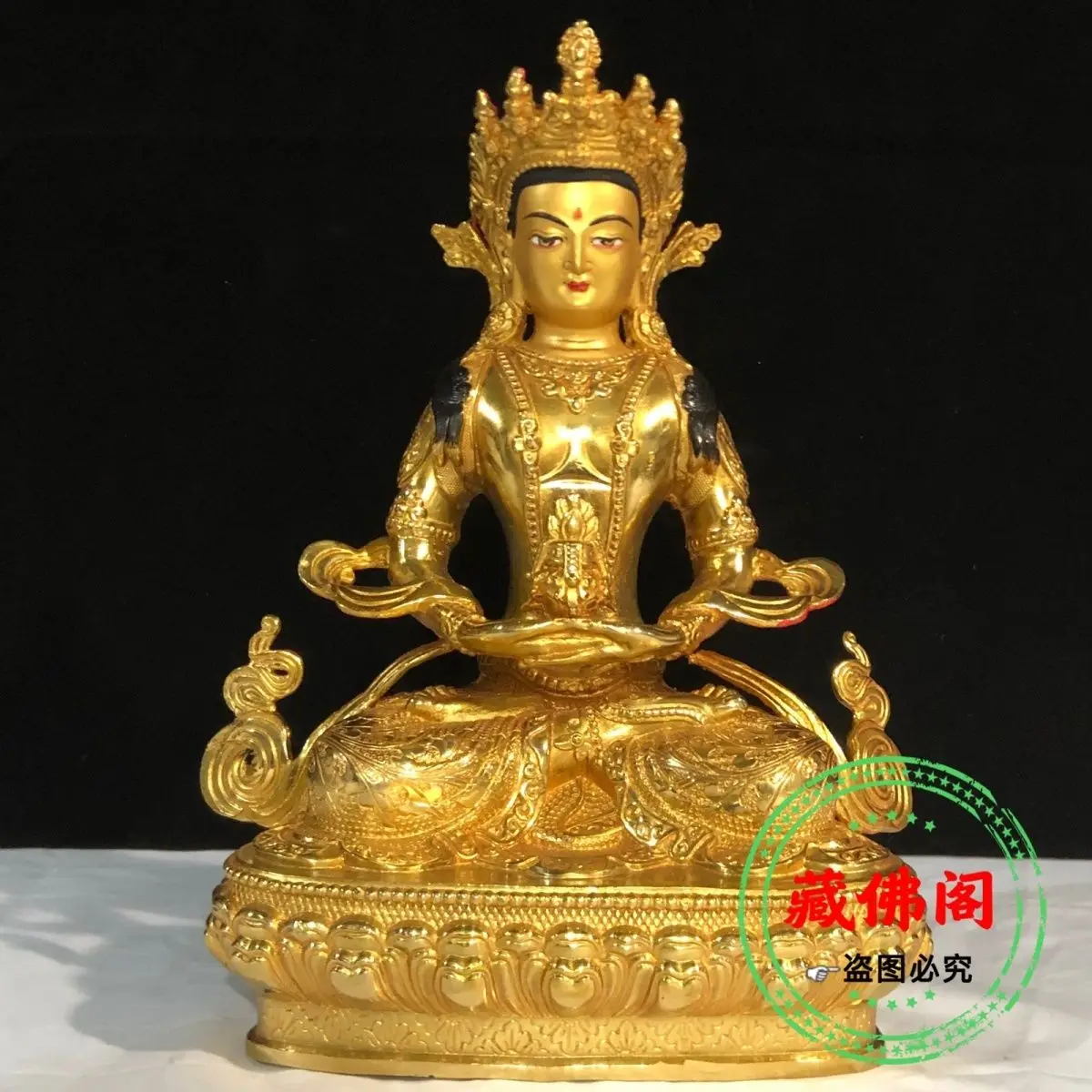 One foot longevity Buddha pure copper Tibetan Seiko 10 inch full gilt new home ornaments Guanyin Bodhisattva Tibetan Buddha stat