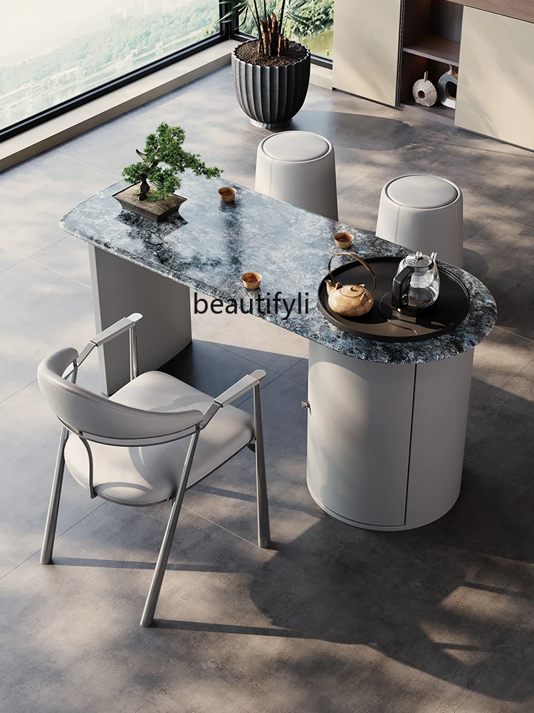

Light luxury rock slab tea table and chair combination Home office tea table Tea table Kettle integrated