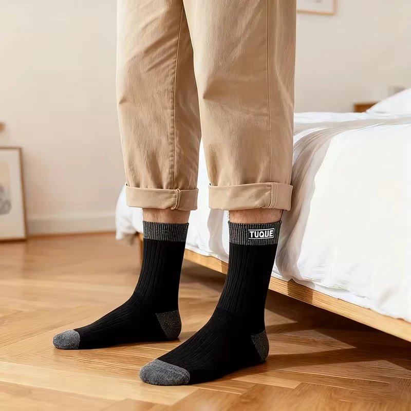 5 Pairs Men's Trendy Color Block Crew Socks, Breathable Comfy Casual Unisex Socks For Men's Outdoor Wearing All Seasons Wearing