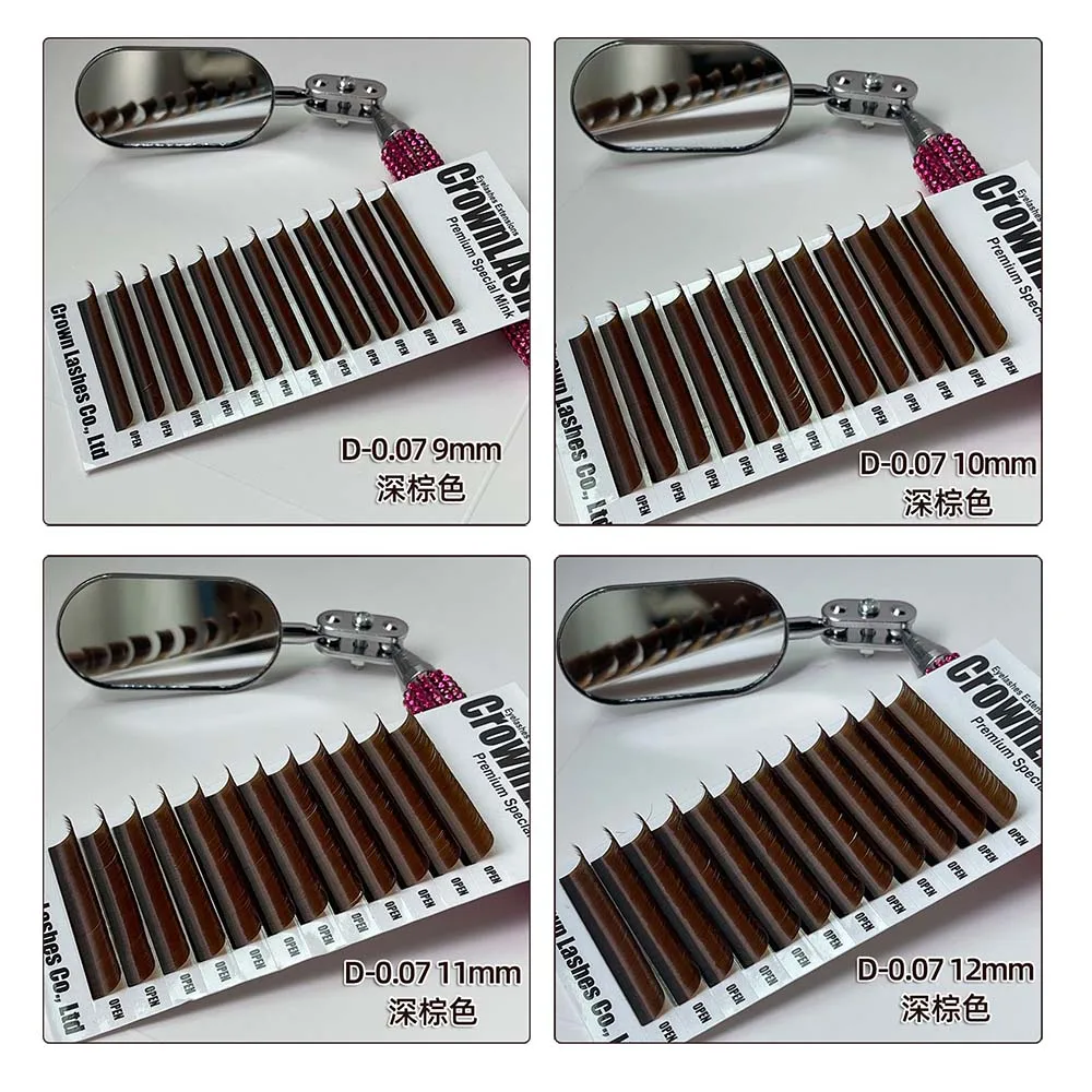 Crown LASH Volume Lash Extension Brown B, C, D-0.07 8-13mm Single Size Tray caramel colour Janpanese Style