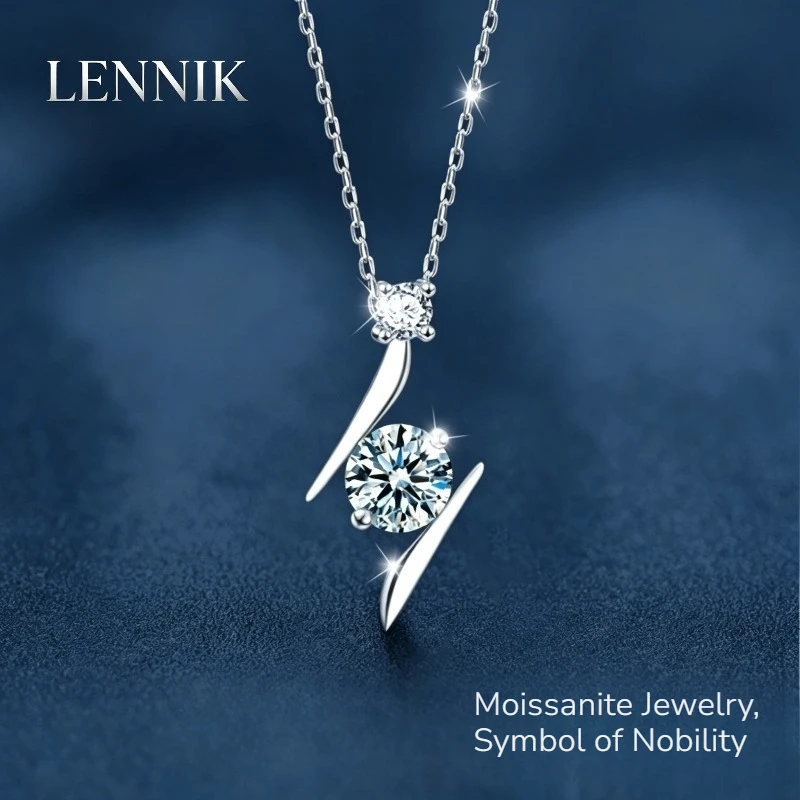 LENNIK Mozzarella Diamond S925 Sterling Silver Lightning Necklace Women's Simple Atmosphere New Clavicle Chain Silver