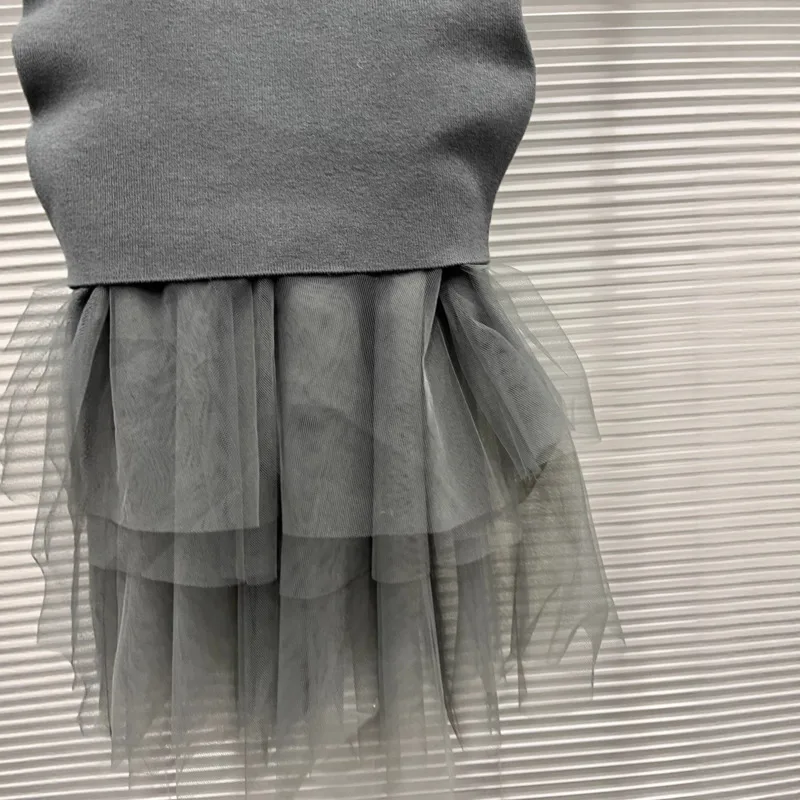 HKSH 2025秋冬新作 レディーススカート ニット パッチワーク プリーツ メッシュ ゴムウエスト トレンド エレガント ハイストリートスカート HK15647