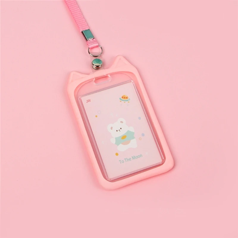 1PC Card Holder Cartoon Cat Bus Cardfile Sleeve Retractable Reel Lanyard Kids Gift Identity Credit Cover