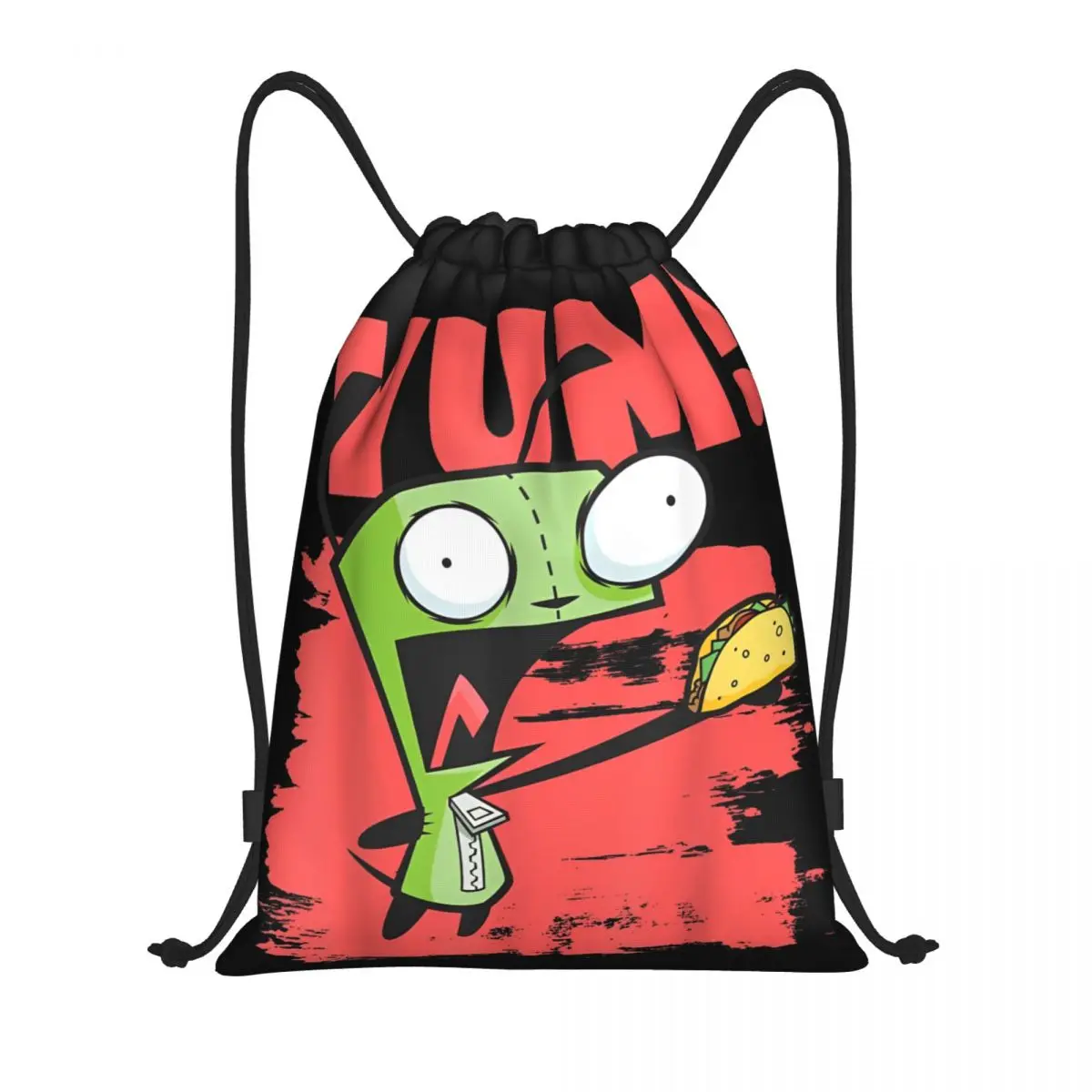 Invader Zim Gir Screaming Yum Drawstring Backpack Sports Gym Bag String Sackpack for Exercise