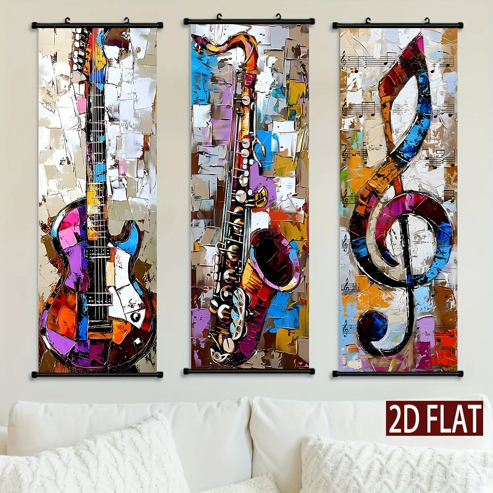 Guitar Note Scroll Tapestry High-Definition, Non Fading Wall Hanging Scroll Painting Room Decoration