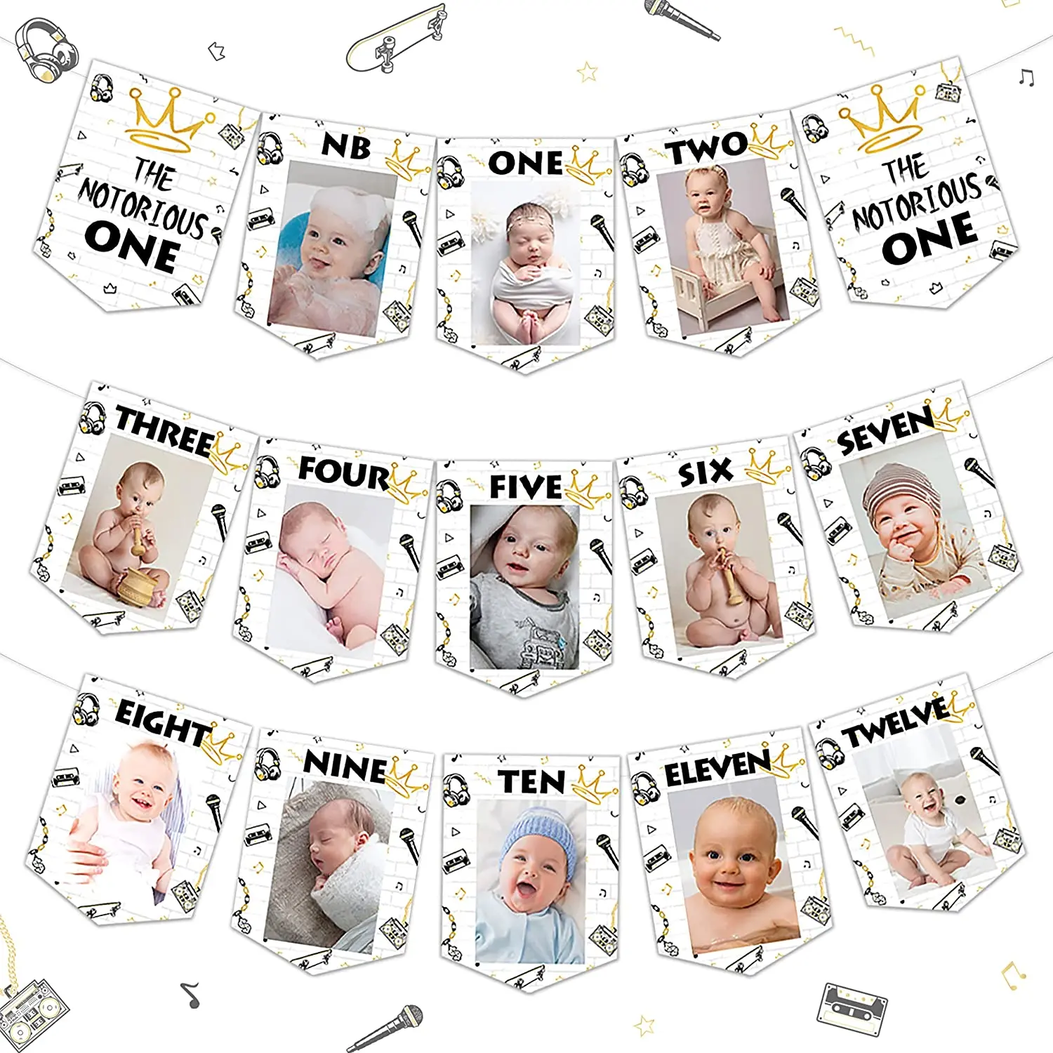 Cheereveal The Notorious One 1st Birthday Photo Banner From Newborn To 12 Months Baby Boys Hip Hop First Birthday Party Decor