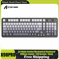 ATTACK SHARK X98PRO Tri-mode Gasket Mechanical Keyboard with TFT Screen & Knob, 99Keys Layout, 5-Layer Foams, Hot-Swap, RGB