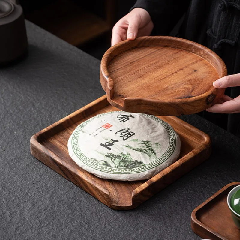 Walnut tea tray Solid wood tea cake tray Tea ceremony accessories Household simple refreshment tray