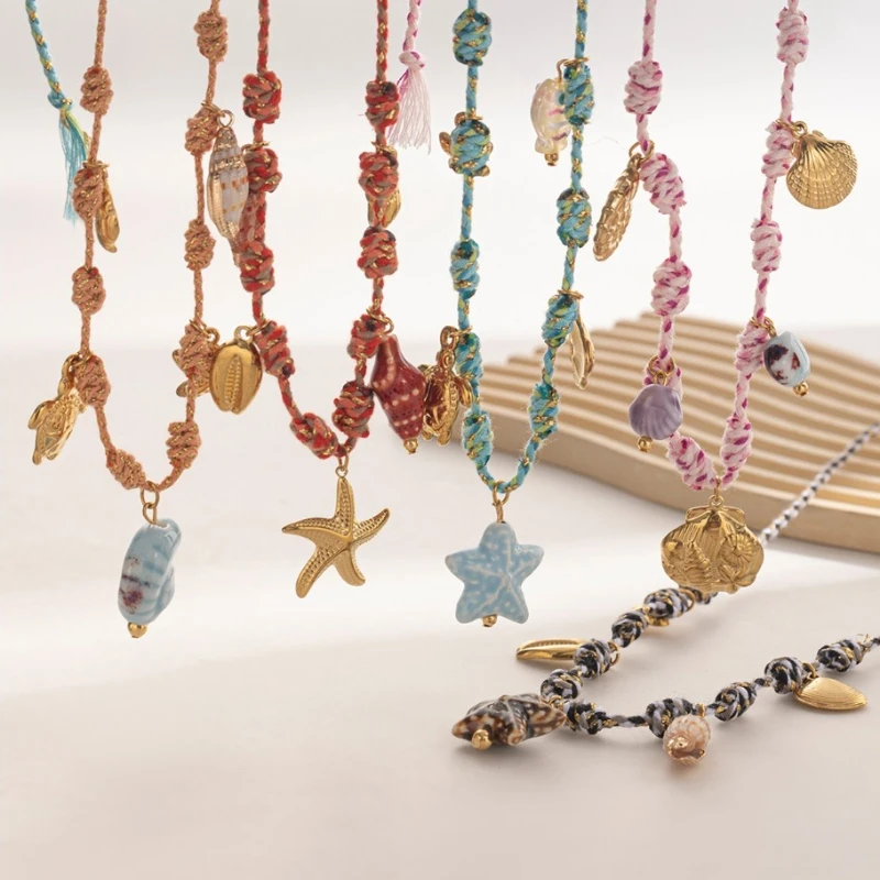 Keramik Anhänger Titan Stahl Farbe Seil Halsketten Ozean Stil Weibliche Persönlichkeit Frische Mode Halskette Schmuck – Detail 2