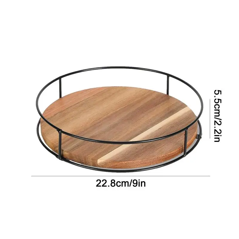 Solid Bamboo Lazy Susans Wood Turntable Tray Cabinet Organizer Balanced Smooth Spin Thicken Round Wood Tray Rotating Spice Rack