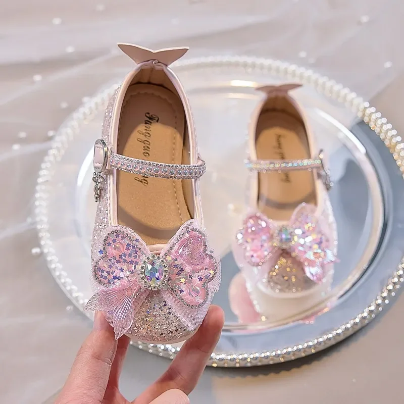 Fashionable Children Crystal Flat Shoes Student Dance Performance Shoes Party Evening Dress Shoes Older Kid Girls Princess Style