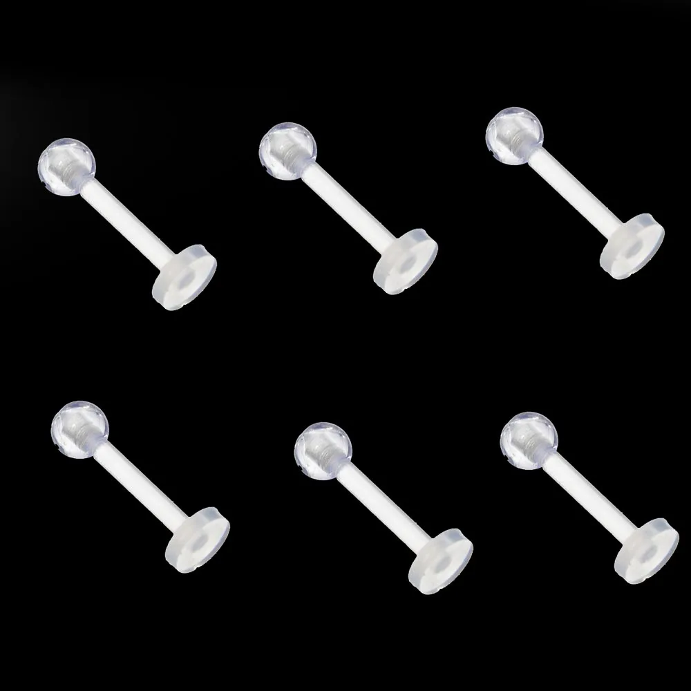 10pcs Clear Acrylic Lip Stud Piercing Labret Ring Set