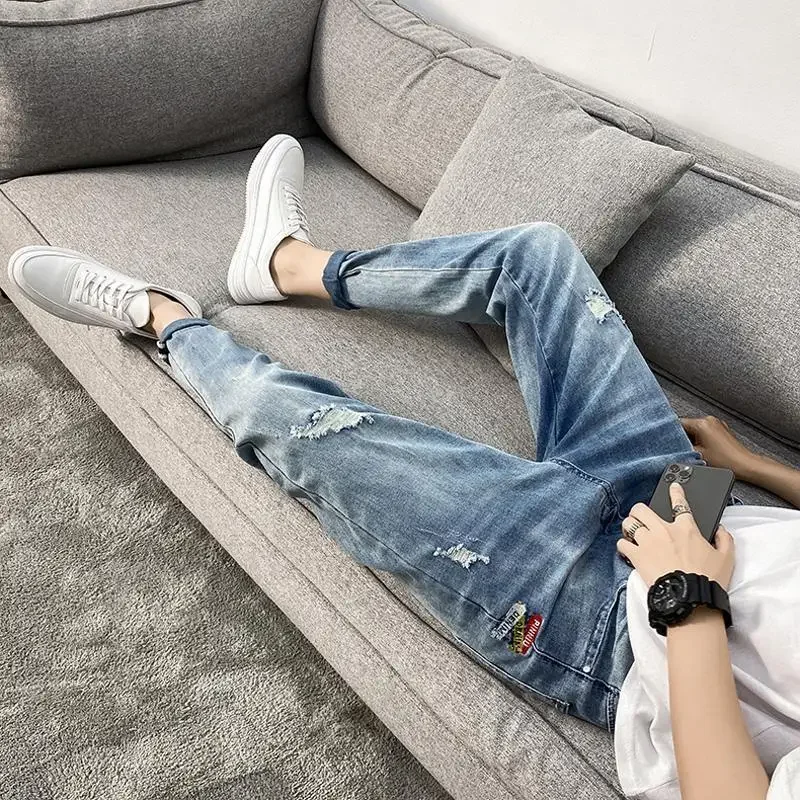 

Ripped Jeans for Men Torn Broken Trousers with Holes Cheap Soft Luxury 90s Streetwear Classic Y 2k Vintage Goth Man Cowboy Pants