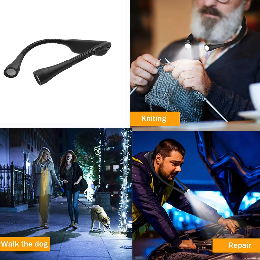 Portable Bendable Arms 3 Colors Brightness Dimmable 2000mA Battery USB Rechargeable LED Neck Book Reading Lamp Light