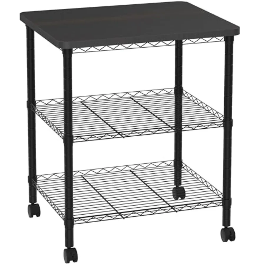 

Printer Stand with Locking Wheels Adjustable Heights 3 Tier Under Desk Table Rolling Printer Cart Storage Paper Files Holder fo