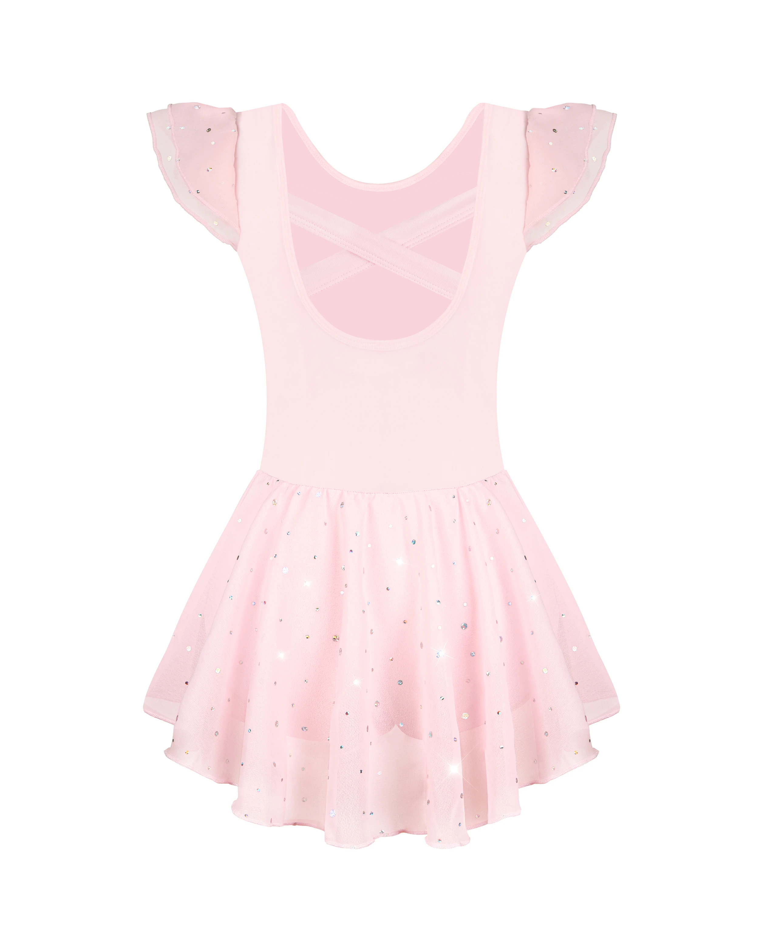 Girls Ballet Leotard Shiny Ruffle  Sleeve Dance Dress with Criss-Cross Back Toddler Ballerina Outfits