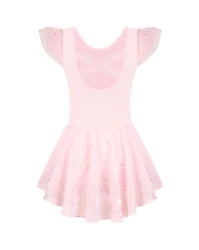 Girls Ballet Leotard Shiny Ruffle  Sleeve Dance Dress with Criss-Cross Back Toddler Ballerina Outfits