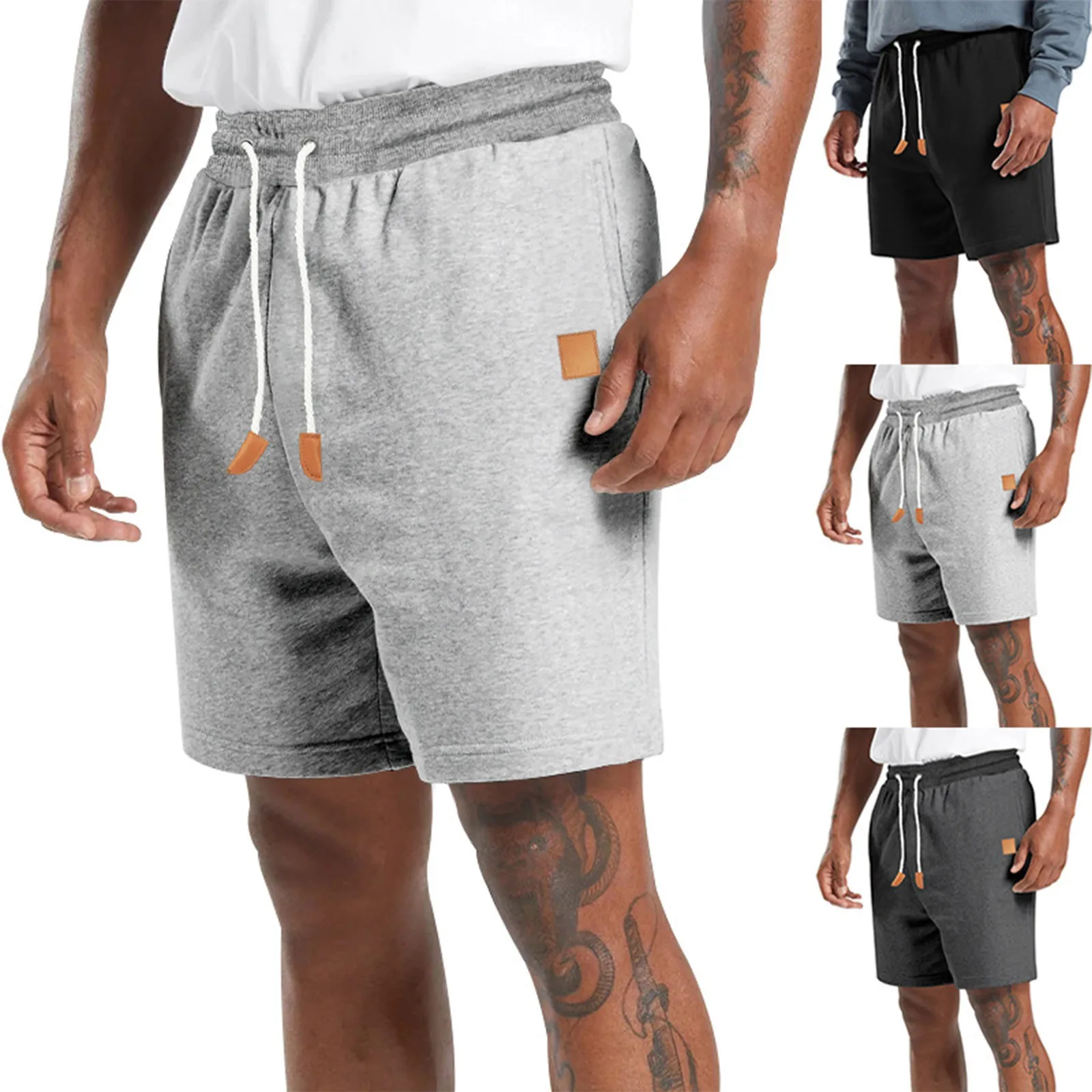 Spring/Summer Men'S Sports Shorts Casual Solid Color Drawstring Straight Quarter Pants Daily Simple All-Match Sports Shorts