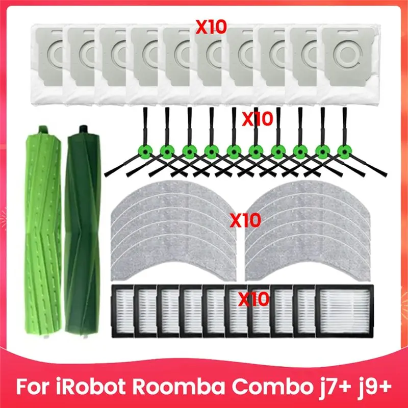 AFOURT-For Irobot Roomba Combo J7+ J9+ Vacuum Accessories Replacement Parts Main Brush Side Brush Filter Mop Cloth Dust Bag