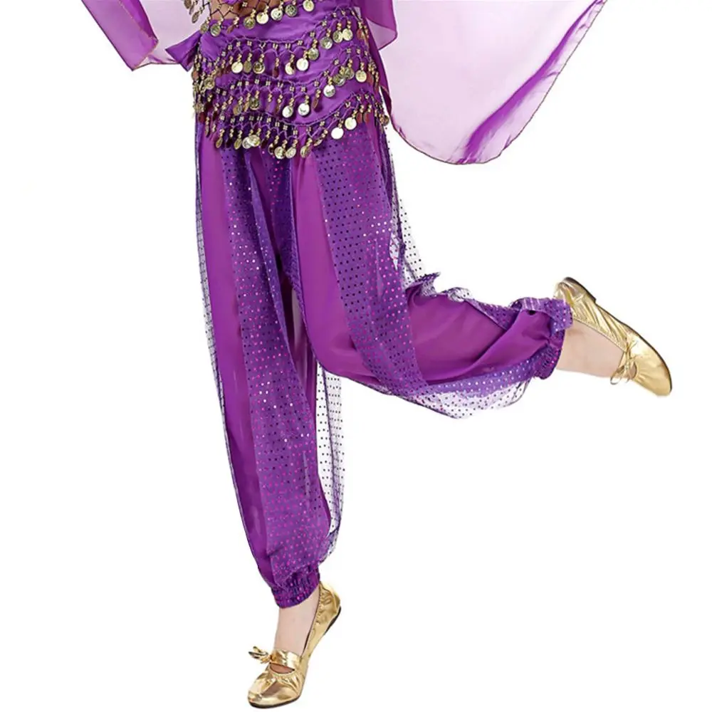 Moda lantejoulas calças de dança do ventre borla solta calças acessórios de dança do ventre desempenho wear lantejoulas dança calças