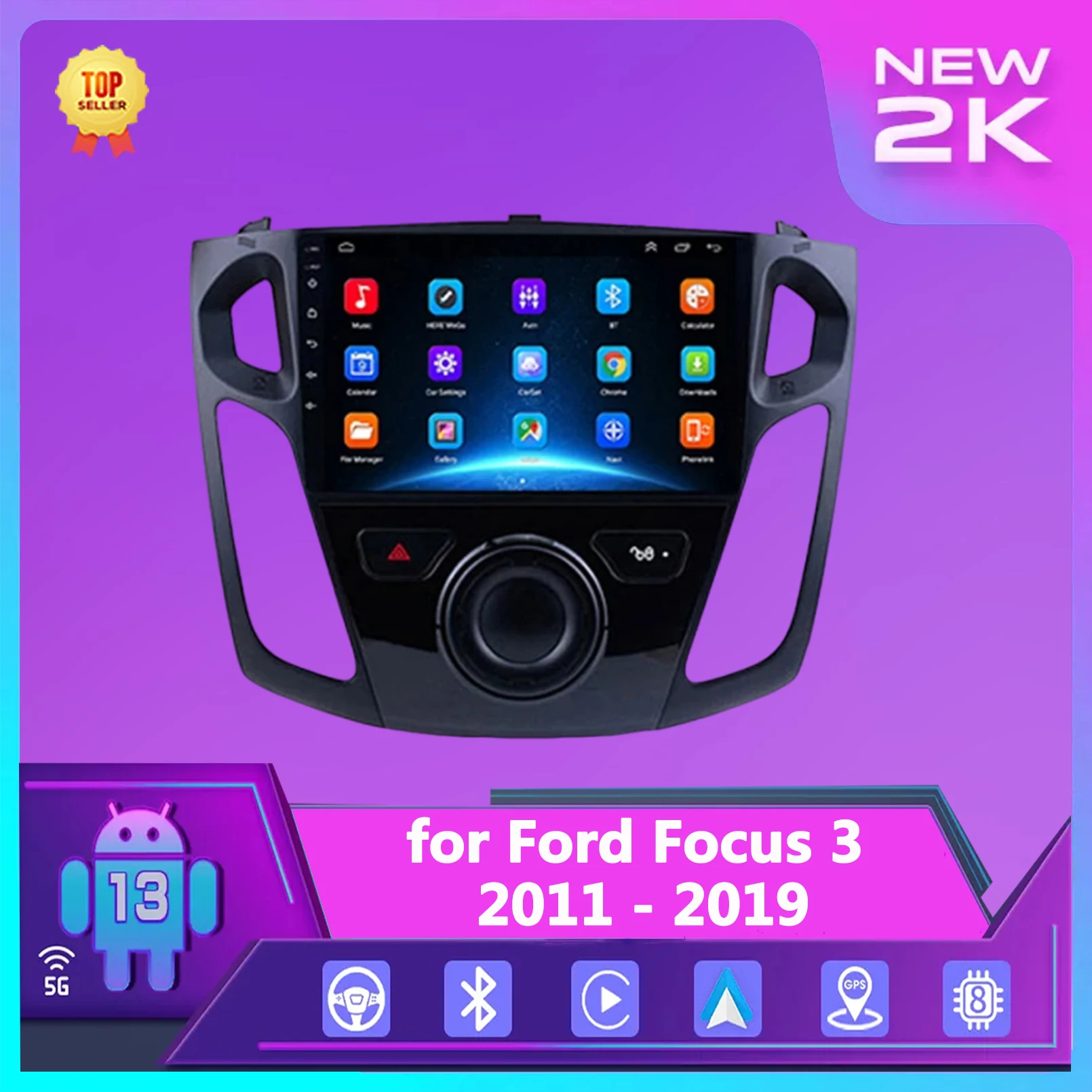 Android Auto Car Radio Carplay for Ford Focus 3 Mk 3 2011 - 2019 Multimedia 4G Wifi GPS DVD 2 Din Carplay Autoradio Stereo