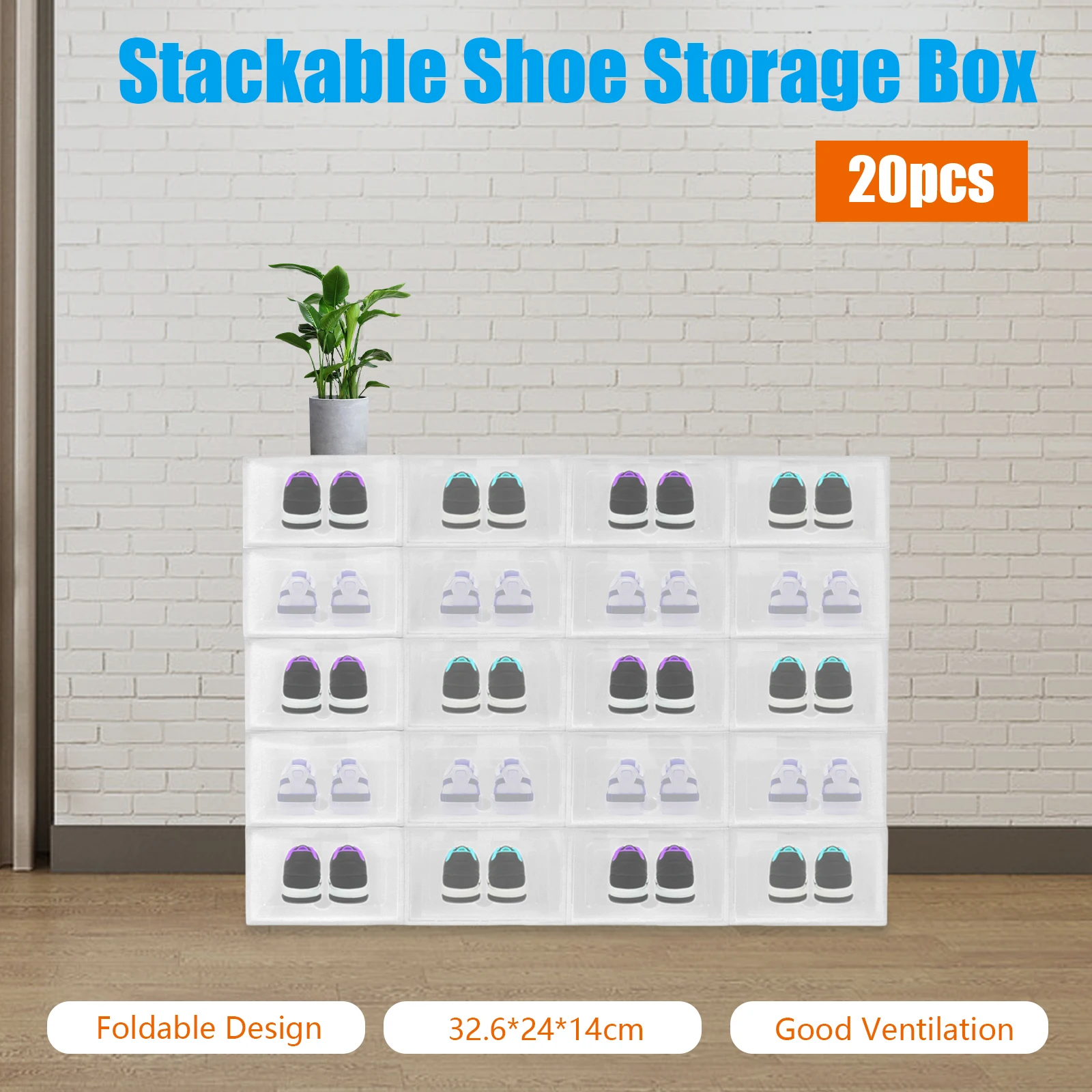 

20pcs Shoe Storage Plastic Box Transparent Shoe Box Shoe Storage Box Set Stackable