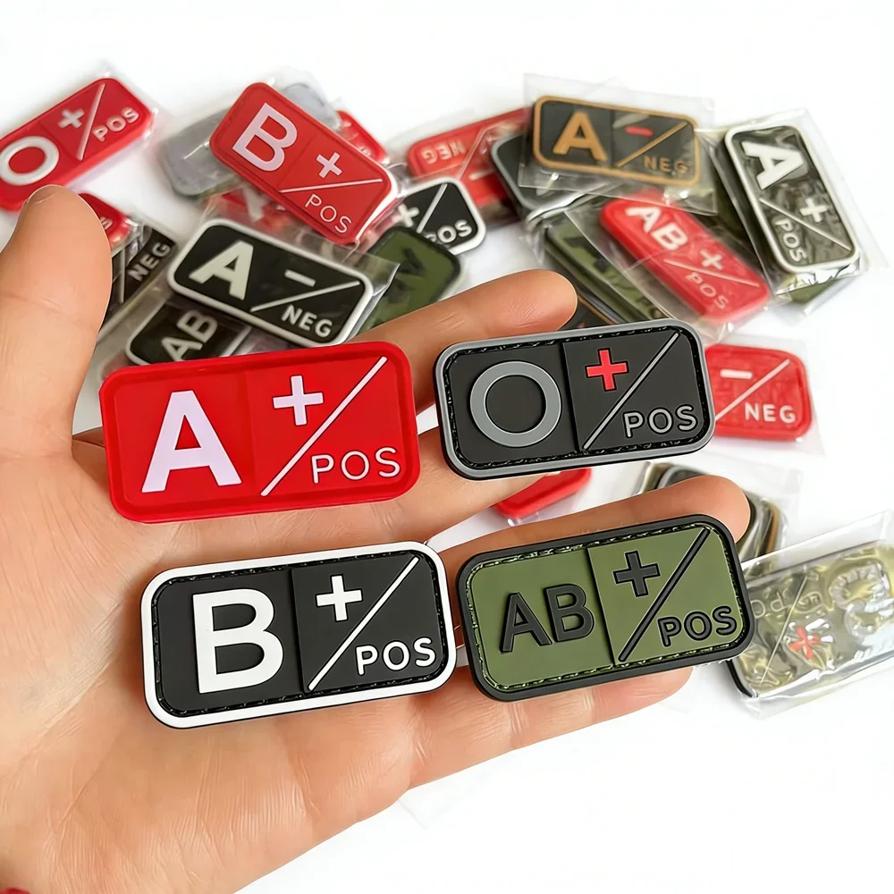 AB/O blood type positive/negative PVC marking patches, military tactical badge patches, suitable for backpacks, outdoor gear,etc