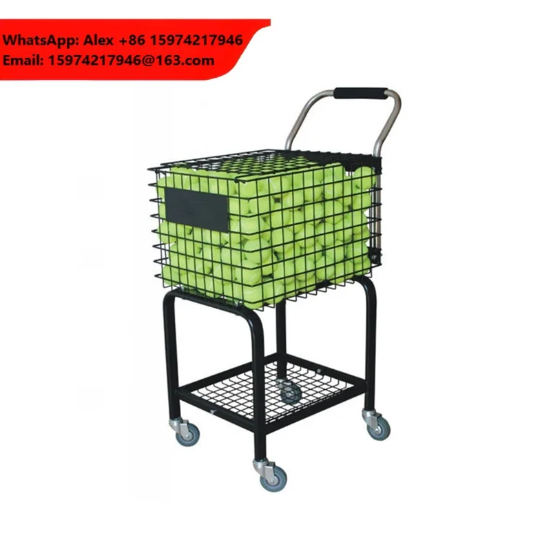 Large Capacity Aluminum Alloy & Steel Tennis Cart 2 Layers Portable Tennis Basket With Wheels Holds 300 Balls