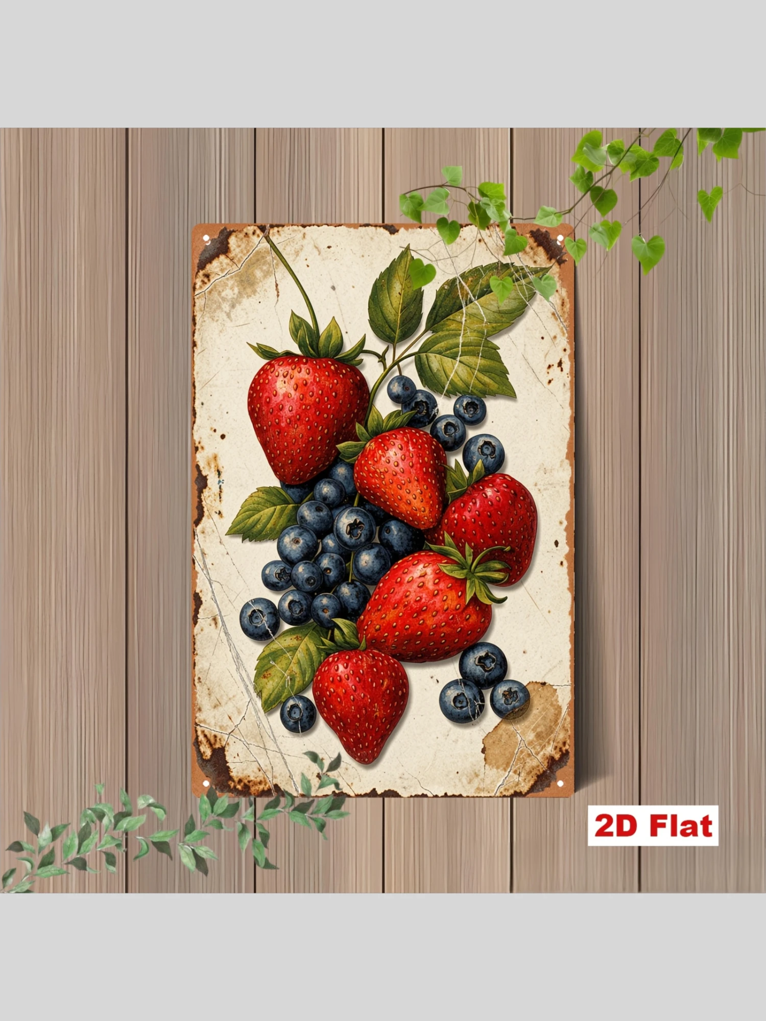 2D Flat, 2D Flat [] 1pc Vintage Country Strawberry Blueberry Metal Sign, 7.87x11.81inch Iron Sign, Rustic Style Fruit Pattern, Farmhouse Kitchen Decor, Suitable for Home, Cafe, Restaurant, Farm, Food Theme, Berry Pattern Wall Decor, Tin Painting