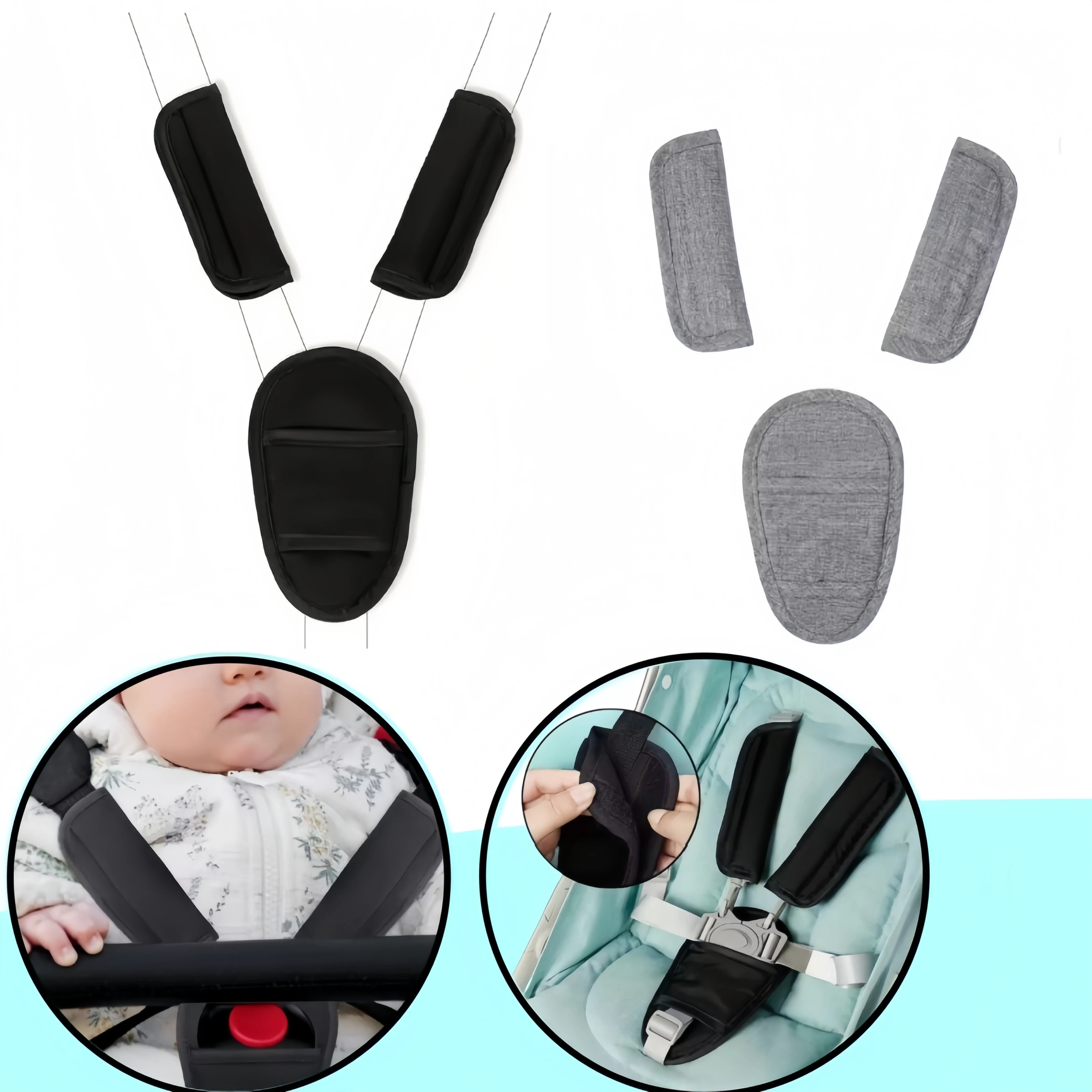 Almohadillas suaves para cinturón de seguridad de coche de bebé, fundas para arnés de cochecito, cojines universales con correa para el hombro, evitan la extraña, seguridad del cochecito infantil