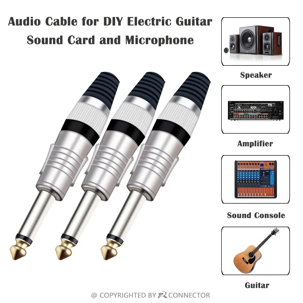 Imagem -03 - Mono Stereo Plug Microfone Mic Montagem Fio Conectores Sophomore Núcleo Equilíbrio Desequilíbrio Telefone Jack 100 Pcs 6.35 mm