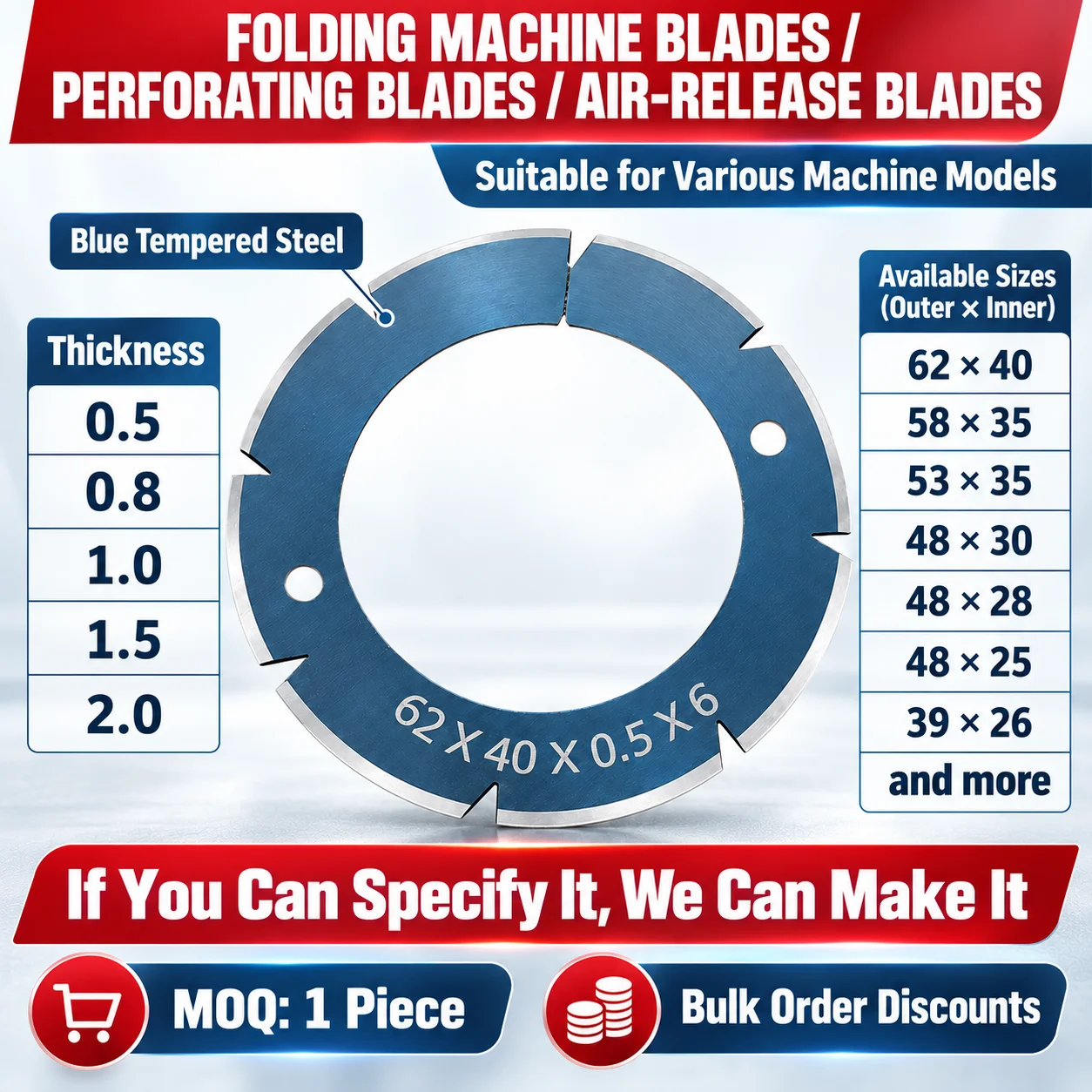 Mbo Folding Machine Blade Heidelberg Folding Machine Dashed Line Blade Folding Machine Blade Deflating Blade Punching Blade 62*40*0.5