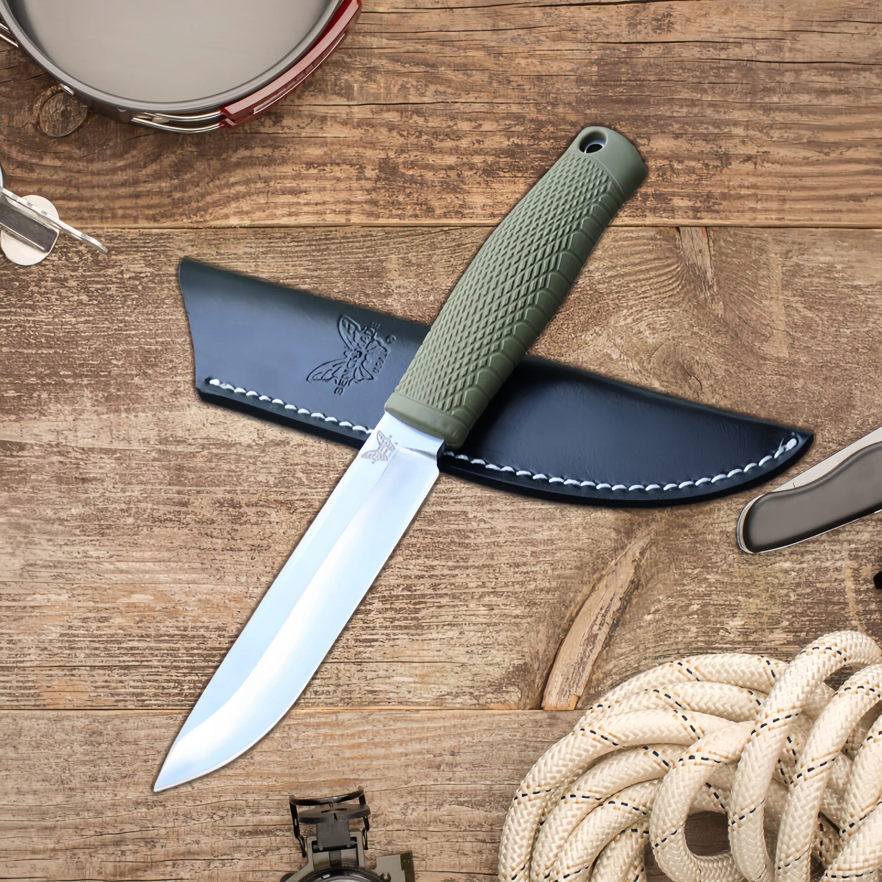 

Военный портативный фиксированный нож BM 202 Puukko с лезвием D2, резиновая и пластиковая ручка с кожаным чехлом, боевые тактические инструменты EDC