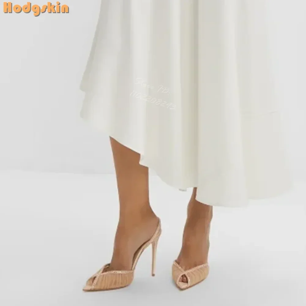 Crystal Mesh Stilettos Sandals Sweet Peep Toe Shallow Dress Shoes 2025 Summer Women\'s New Ponited Thin High Heeled Pumps Slip-on