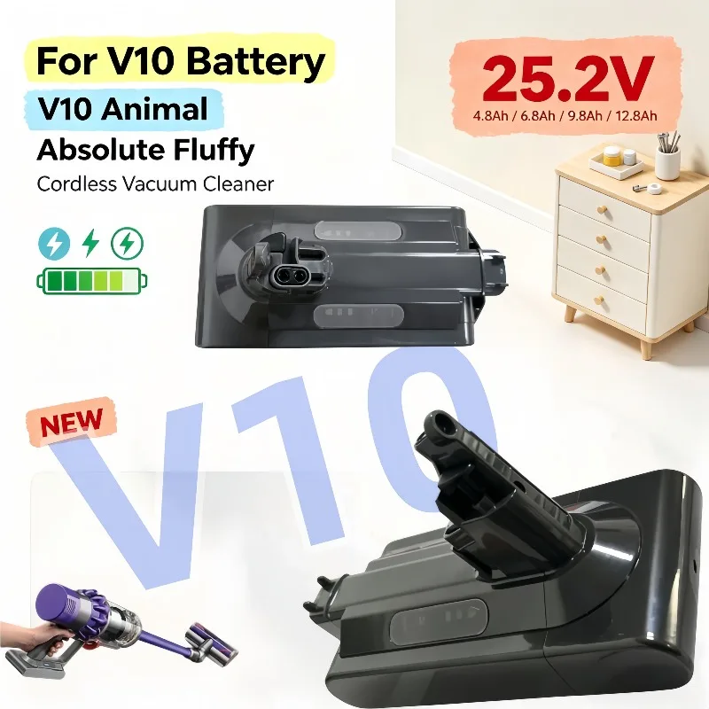 For V10 Cordless Vacuum Cleaner Battery 25.2V 4.0Ah/6.0Ah/9.0Ah/12.8Ah Fit V10 Animal Absolute Fluffy