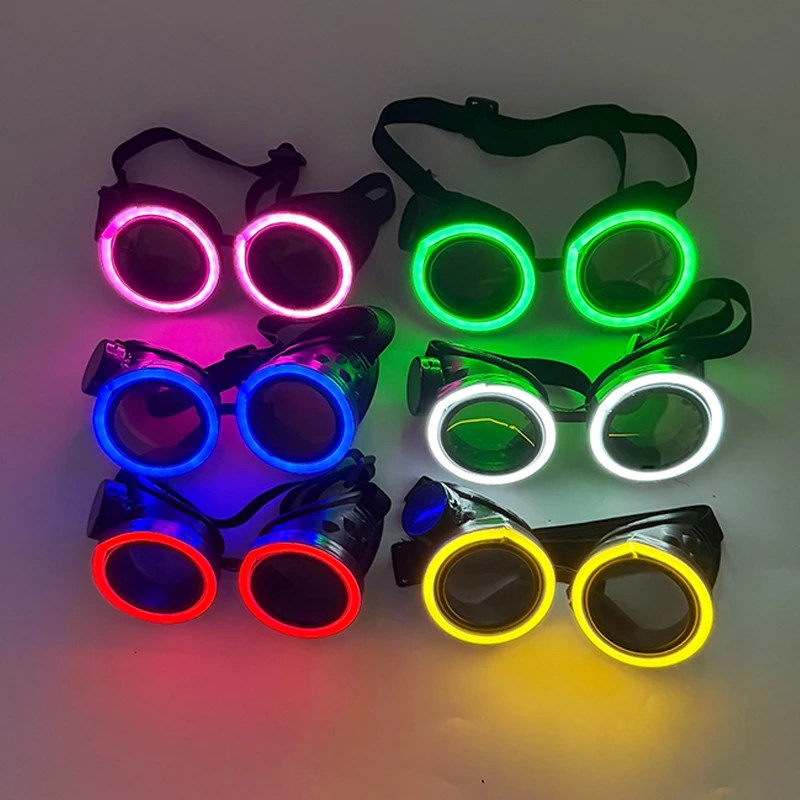 2026 Runde LED-Brille Disco Fluoreszierende Party-Punk-Leuchtbrille für Männer und Frauen Bar Nachtclub Neon-Brille Musik-Konzert-Zubehör – Detail 8