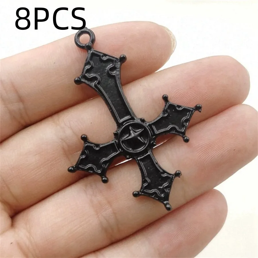 8PCS Vintage Dark Gothic Inverted Cross Pendant DIY Alloy Jewelry Accessories Keychain Pendant image 5