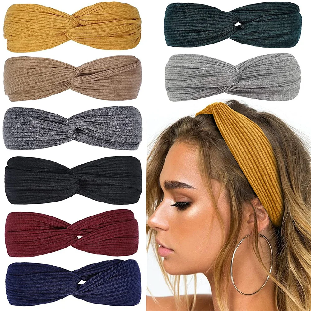 Diademas elásticas bohemias para mujer, bandanas suaves de Color sólido para niña, accesorios para el cabello, diadema anudada trenzada