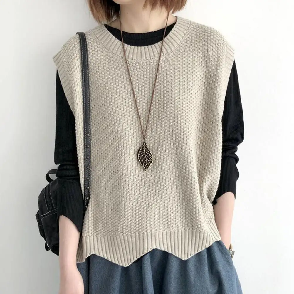 Women Spring Vest Cozy Women Vest Stylish Women\'s Knitted Vest Cozy O Neck Sleeveless Top with Wavy Hem Soft Warm for Casual