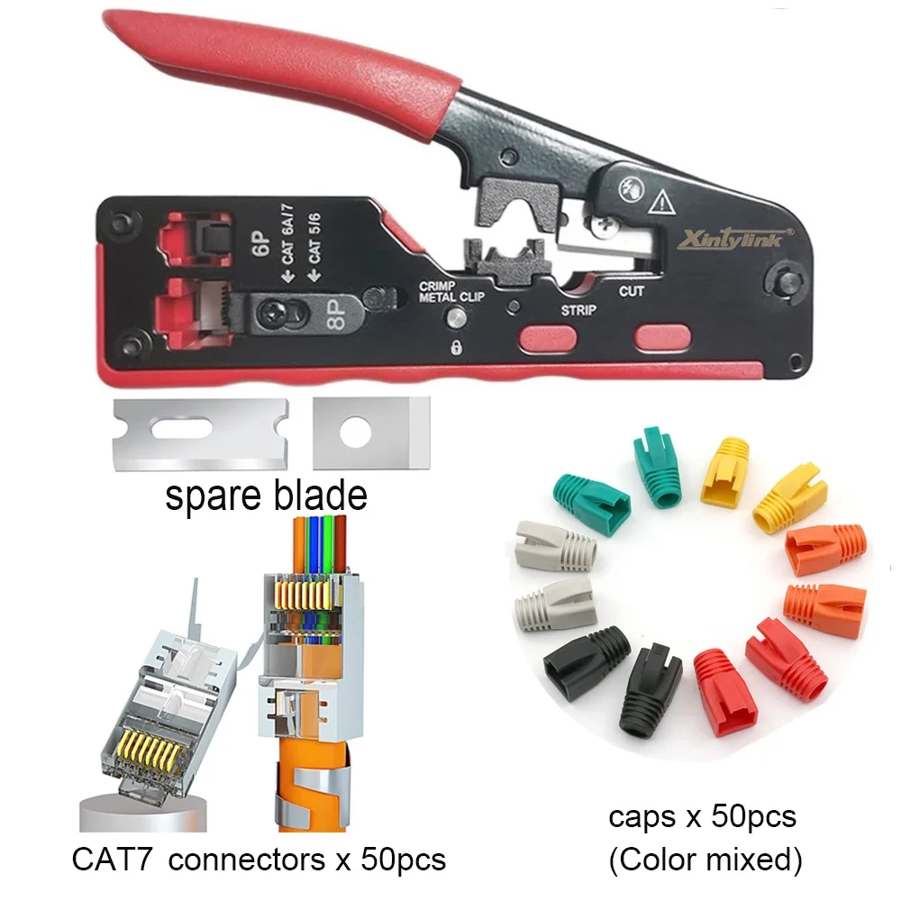 50U cat7 connector caps+CAT6A CAT7 CAT8 Crimping Pliers multitool rj45 crimper network tool stripper ethernet cable cutter sheet