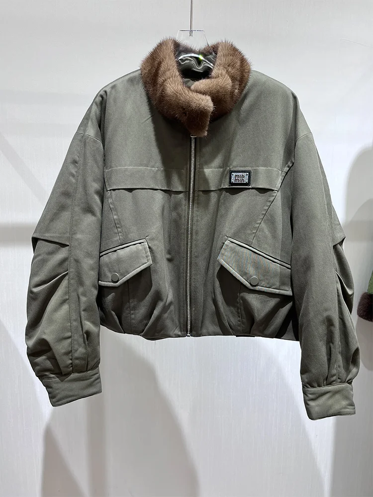 2025 New Fashion Women Winter Real Mink Fur Collar Natural Goose Down Jacket Puffer Jackets Thick Female Outwear Parka Coat