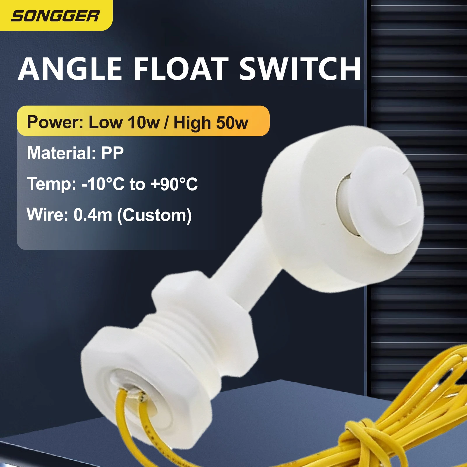 Horizontal Side Mount PP Float Level Switch Liquid Level Sensor for Water Tank 10W 50W Power Temperature Resistant Compact