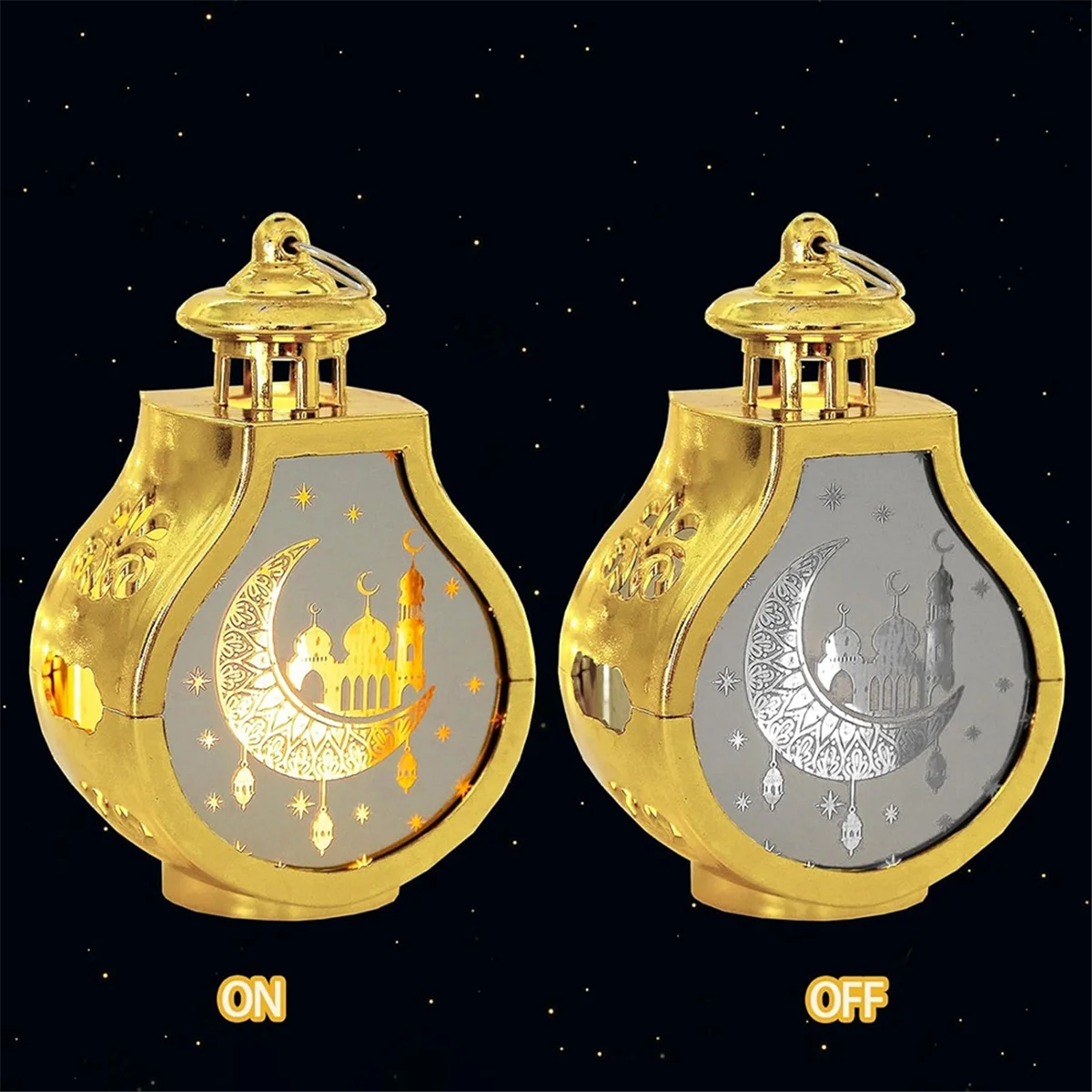 2 Pcs Ramadan Lantern Vintage Candle Lantern Decorative Hanging Lantern Eid Mubarak Lantern Gold Lantern Home Decor