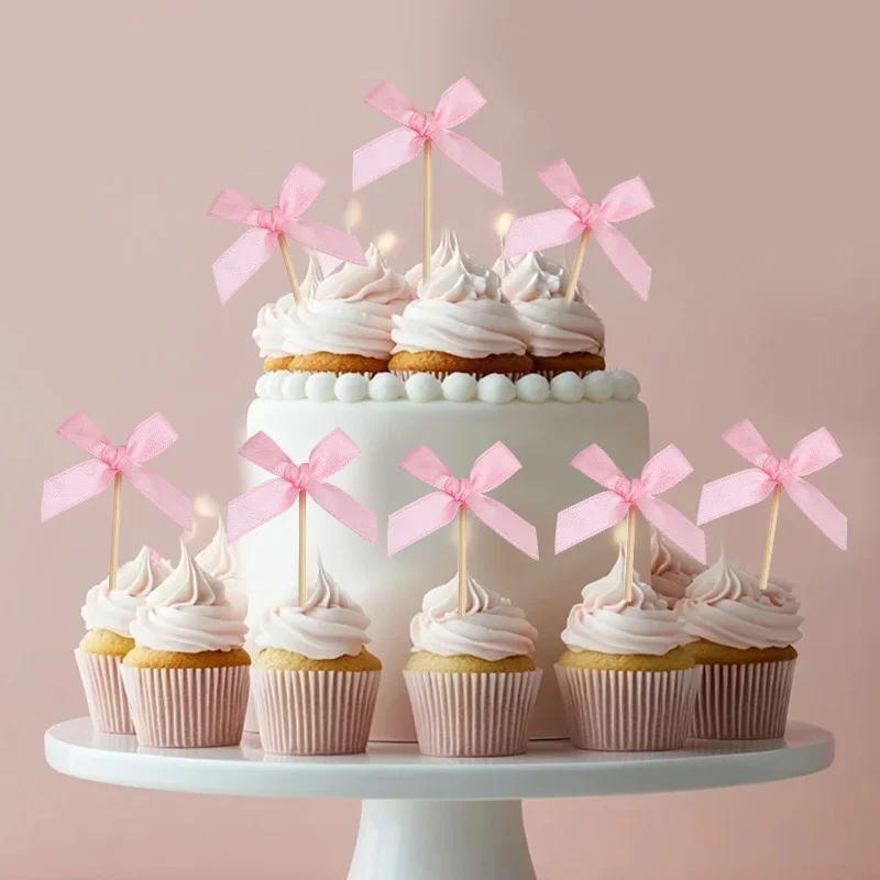 القوس الوردي كب كيك القبعات العالية للأطفال الفتيات حفلة عيد ميلاد كعكة توبر الديكور استحمام الطفل الزفاف العازبة لوازم الحفلات