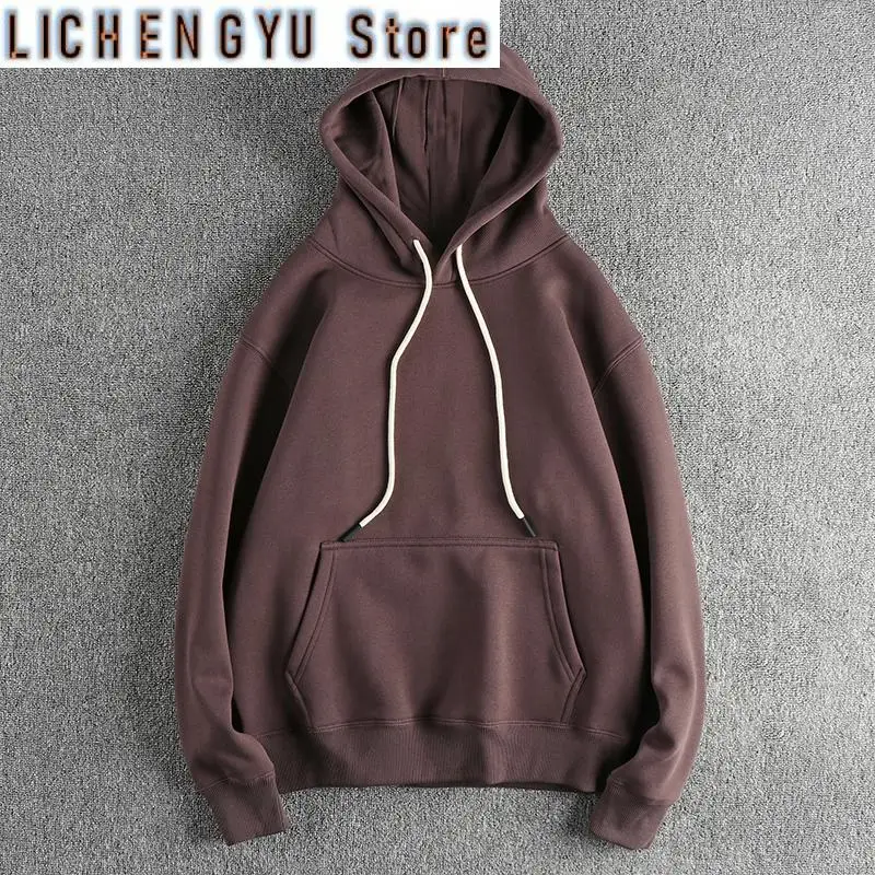 

Autumn Winter New American Retro Thick Velvet Kangaroo Pocket Hooded Hoodies Men's Fashion Loose Casual Pullover Sweatershirts