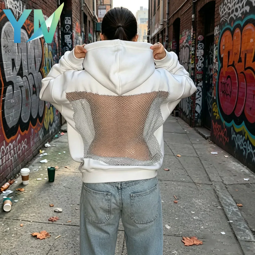 Womens Open Back Sheer Mesh Hoodie Long Sleeve Lace Up Cutout Sweatshirt Fall Winter Casual Top for Party Commute Christmas Gift