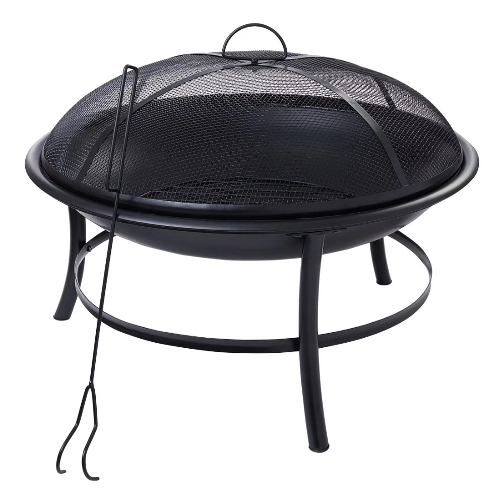 

26" Round Iron Outdoor Wood Burning Fire Pit Black Fire Pit Table Outdoor